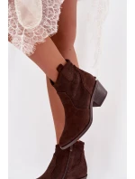 Dámské perforované kotníkové boty na podpatku model 21998069 Čokoládové - S.Barski