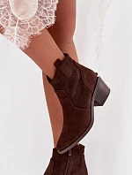 Dámské perforované kotníkové boty na podpatku S.Barski HY61-8013 Čokoládové