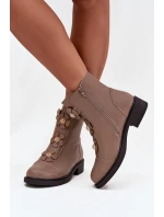 Dámské boty Jezzi – zateplené s dekorativními květinami, béžové