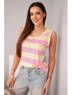 Dámská viskózová bezrukávová blůza v barevných pruzích světle růžová + žlutá