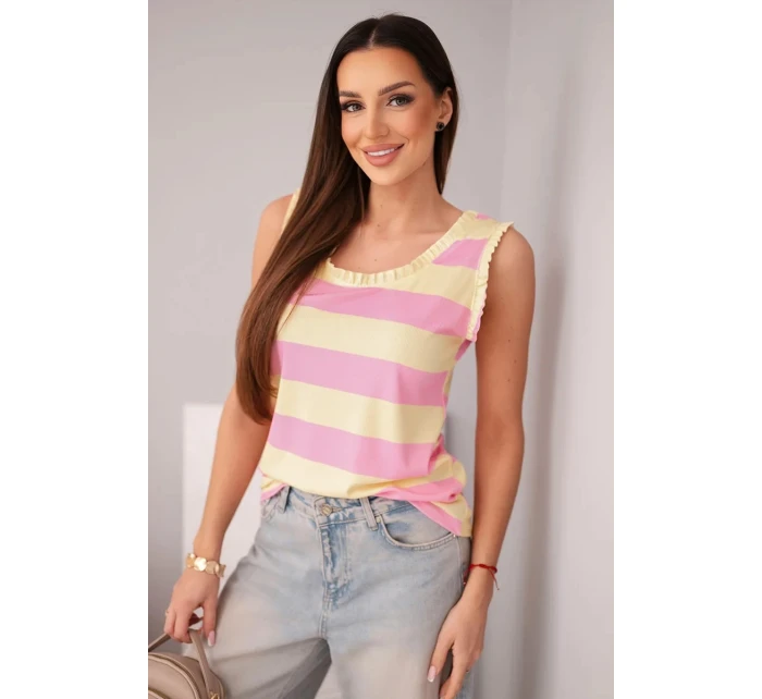 Dámská viskózová bezrukávová blůza v barevných pruzích světle růžová + žlutá