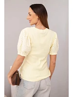 Dámská bavlněná žebrovaná halenka s rukávy a žlutá model 22045179 - K-Fashion