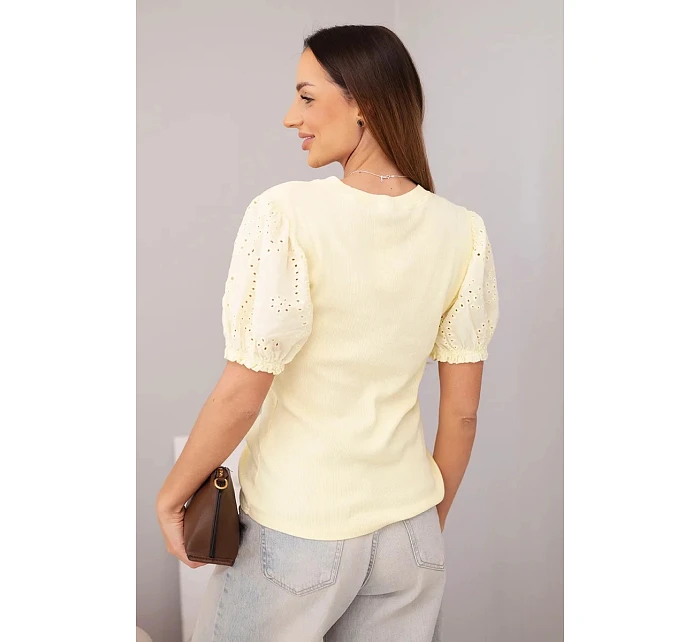 Dámská bavlněná žebrovaná halenka s rukávy a žlutá model 22045179 - K-Fashion