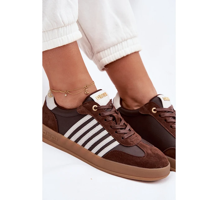 Dámské tenisky z pravé kůže a semiše Big Star model 22042822 Čokoládové - Big Star Shoes