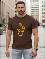Koszulka męska z nadrukiem Smile brązowa model 22182623 - FashionStreet Koszulka męska z nadrukiem Smile brązowa model 22182623 - FashionStreet