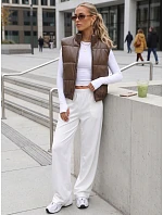 Krátká dámská vesta z ekologické kůže, hnědá, FashionStreet TY5732 Krátká dámská vesta z ekologické kůže, hnědá, FashionStreet TY5732