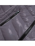 Dámská lesklá bunda s ozdobnou podšívkou šedá (xw810x) Dámská lesklá bunda s ozdobnou podšívkou šedá (xw810x)