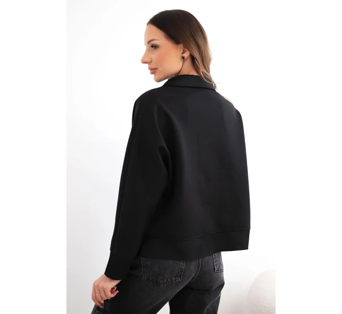 Dámská máslová mikina z viskózy s límečkem a výstřihem do V černá