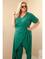 Dámský bavlněný overal Plus Size se zavazováním v pase zelený Dámský bavlněný overal Plus Size se zavazováním v pase zelený