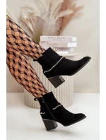 Zateplené dámské boty na podpatku s řetízkem eko semišové černé Hanalen Zateplené dámské boty na podpatku s řetízkem eko semišové černé Hanalen