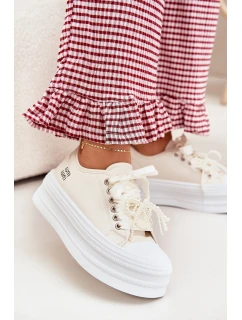 Dámské Tenisky Na Platformě S Dekorativním Šněrováním Béžové model 21701280 - Boto