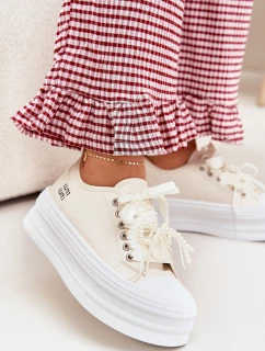 Dámské Tenisky Na Platformě S Dekorativním Šněrováním Béžové model 21701280 - Boto