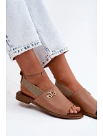 Kožené sandály se zlatým detailem Zazoo 40473 světle hnědé