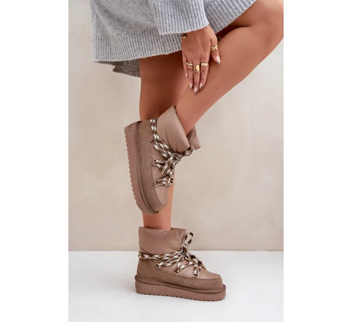 Semišové dámské sněhule s hrubým šněrováním D.Franklin DFSH375003 Taupe