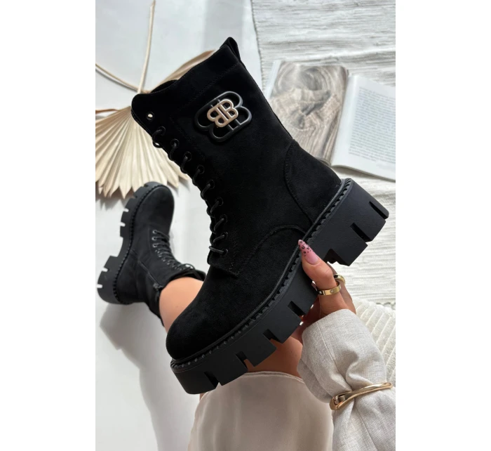 Dámské zateplené kotníkové boty – workery s ozdobou Melisse – černé