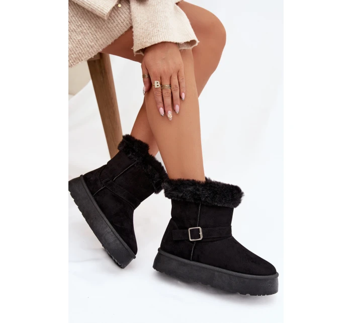 Dámské sněhule na platformě s přezkou a kožíškem Jesella – černé