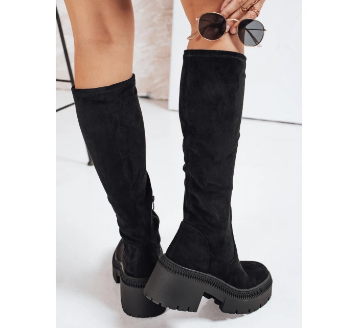 Dámské semišové kozačky na silné podrážce černé FashionStreet ZY1210