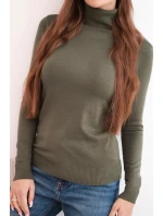 Dámský svetr z viskózy s rolákem a dlouhým rukávem khaki Dámský svetr z viskózy s rolákem a dlouhým rukávem khaki