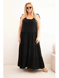 Dámské viskózové šaty na zavazovacích ramínkách černá