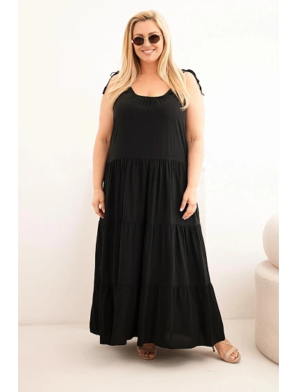 Dámské viskózové šaty na zavazovacích ramínkách černá