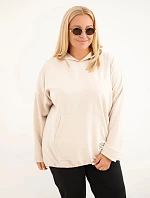 Dámská mikina Plus Size z viskózy s kapucí a klokánkou kapsou béžová