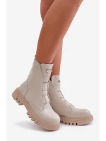 Zateplené boty pro ženy na zip z eko kůže světle béžové model 21670042 - Boto
