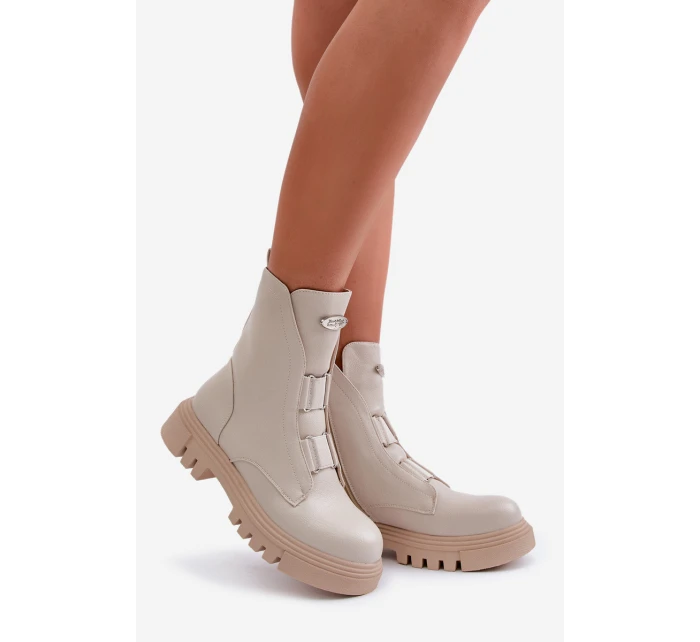 Zateplené boty pro ženy na zip z eko kůže světle béžové model 21670042 - Boto