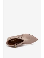 Semišové perforované dámské kotníčkové boty na podpatku Zazoo 3647 Cappuccino