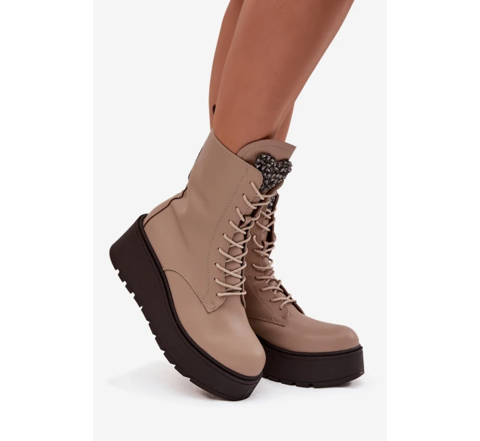 Kožené dámské kotníky s ozdobou vyhřívané béžové Ulrika Kožené dámské kotníky s ozdobou vyhřívané béžové Ulrika