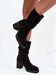 Dámské kotníkové boty s řasením na sloupku Vyhřívané Černé Amoria