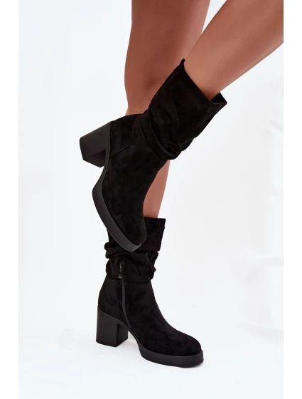 Dámské kotníkové boty s řasením na sloupku Vyhřívané Černé Amoria Dámské kotníkové boty s řasením na sloupku Vyhřívané Černé Amoria