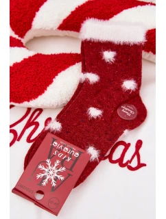 Dětské Vánoční Ponožky Srdíčka S Kožešinou Vlna Alpak Červené