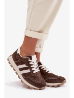 Kožené semišové tenisky dámské na platformě S.Barski LR61-7097 Čokoládové