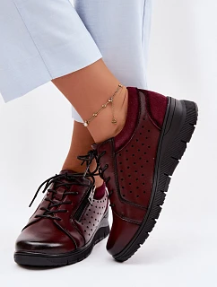 Kožené dámské polobotky na platformě model 22100874 bordó - VINCEZA