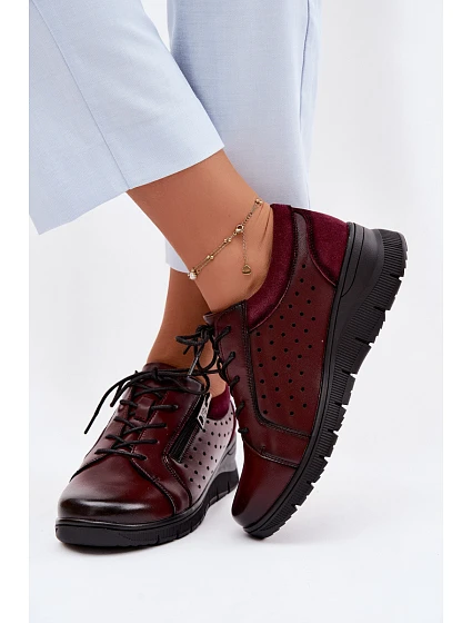 Kožené dámské polobotky na platformě model 22100874 bordó - VINCEZA