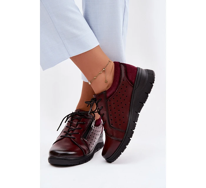 Kožené dámské polobotky na platformě model 22100874 bordó - VINCEZA