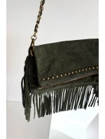 Dámská semišová kabelka s třásněmi na řetízku Narella – tmavě zelená