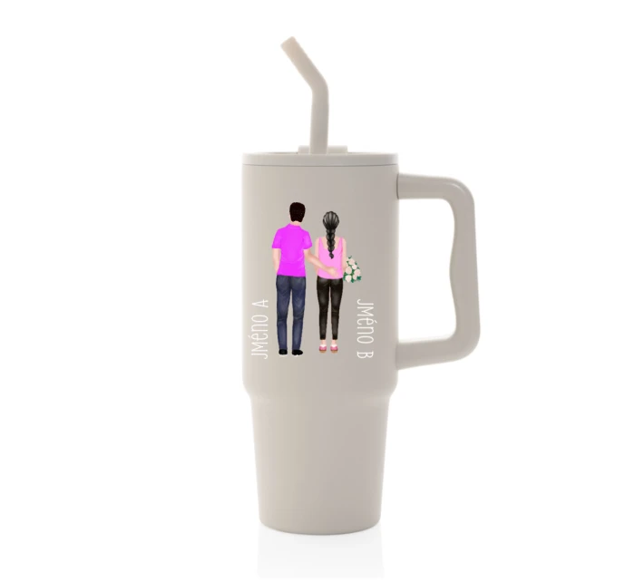 Personalizovaná termoska s barevným víčkem s párem 