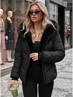 Dámská zimní prošívaná bunda s kožešinou, černá, FashionStreet TY5982 Dámská zimní prošívaná bunda s kožešinou, černá, FashionStreet TY5982