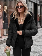 Dámská zimní prošívaná bunda s kožešinou, černá, FashionStreet TY5982