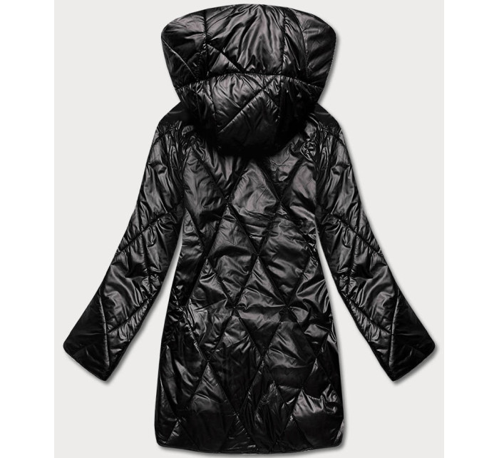 Černá dámská bunda s ozdobnou kapucí (B8126-1)
