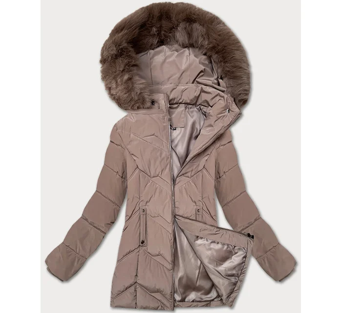 Dámská zimní plus size bunda v kakaové barvě s kapucí S'west (B8300-48) Dámská zimní plus size bunda v kakaové barvě s kapucí S'west (B8300-48)