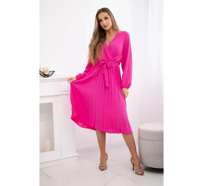 Šaty se svázaným plisovaným lemem růžový Šaty se svázaným plisovaným lemem růžový