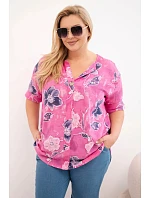 Dámská bavlněná halenka s květinovým vzorem plus size růžová