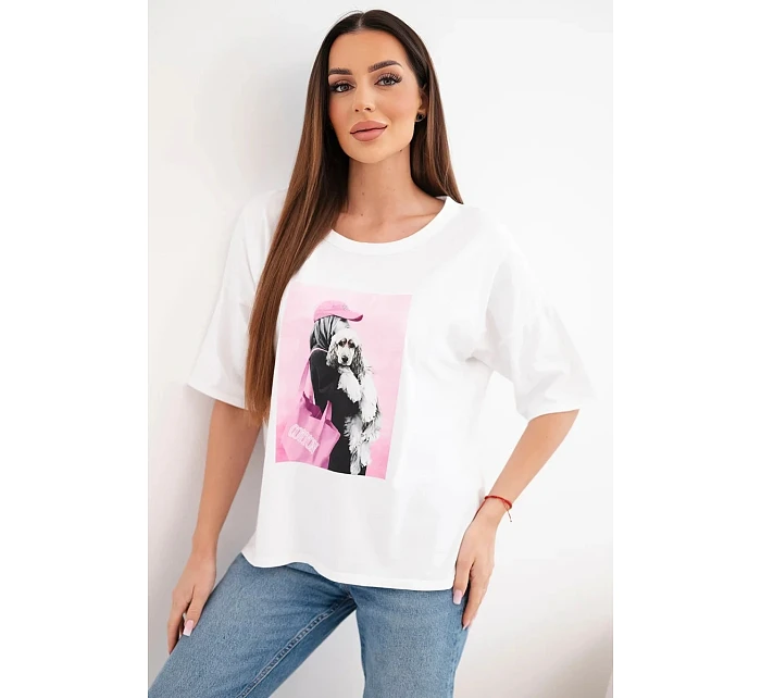 Dámská bavlněná oversize halenka s krátkým rukávem a módním potiskem bílá