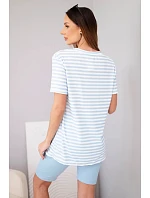 Dámský viskózový pruhovaný komplet s krátkým rukávem a kraťasy modrý