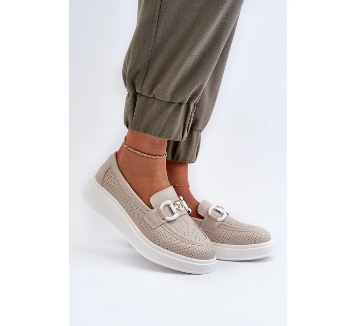 Dámské kožené mokasíny na platformě béžové model 21655725 - S.Barski