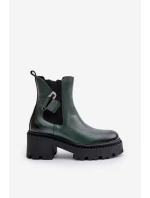 Zazoo 60490 Kožené Zateplené Boty S Dekorací Tmavězelené Zazoo 60490 Kožené Zateplené Boty S Dekorací Tmavězelené