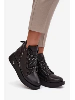 Kožené dámské kotníčkové boty na platformě s vyhříváním Artiker 55C0809 Černé