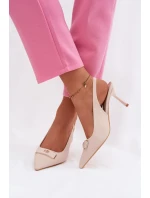 Dámské Sandály na Podpatku S Dekorativním Detalem Světle Béžové model 21937390 - Boto Dámské Sandály na Podpatku S Dekorativním Detalem Světle Béžové model 21937390 - Boto